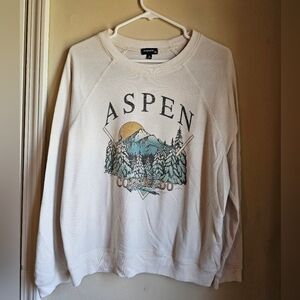 Cream Crew Neck Aspen Graphic Sweater